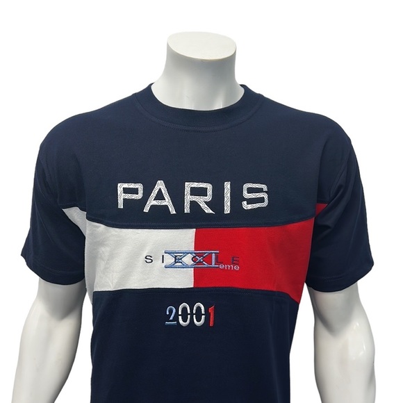 Vintage 2001 France Estelle Navy Red White Paris SIECLE XXI Embroidered Shirt MD - Picture 5 of 9